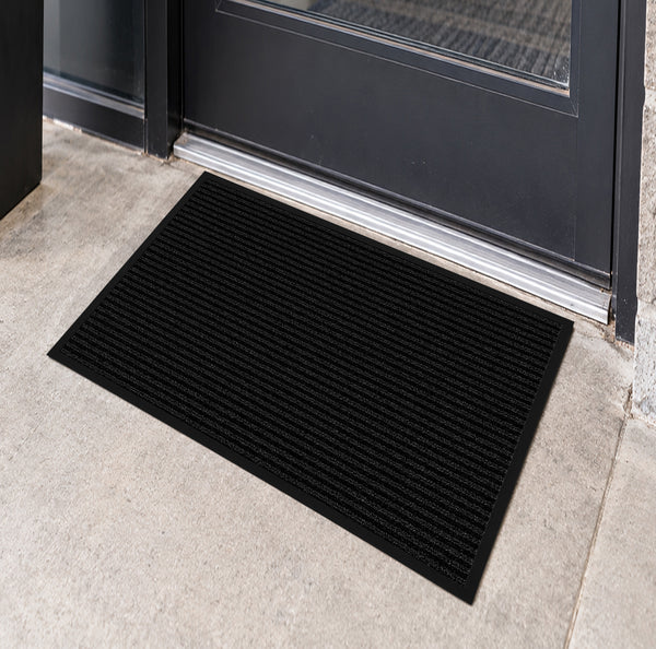 Pack of 2 Black Indoor Outdoor Heavy Duty Ribbed Entry Entrance Door Mat with Rubber Backing 17"x30"