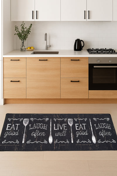 Black Washable Kitchen Runner Mat With Non-Slip Backing - 20"x55"