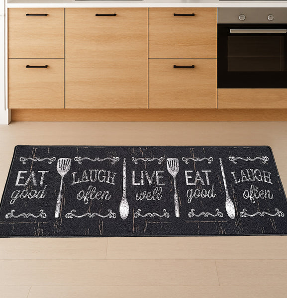 Black Washable Kitchen Runner Mat With Non-Slip Backing - 20"x55"