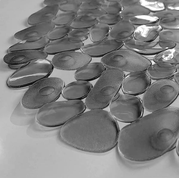 Black Stone Pebbles Vinyl Non-Slip Bathtub Shower Mat With Suction Cups - 26" x14"
