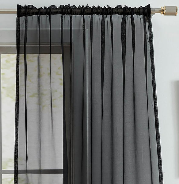 1 Piece Black Sheer Rod Pocket Window Curtain Panel - 84" Inches Long