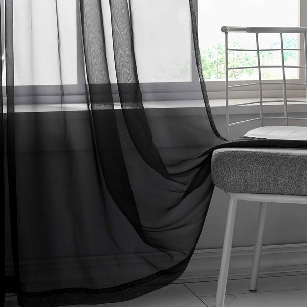 1 Piece Black Sheer Rod Pocket Window Curtain Panel - 84" Inches Long