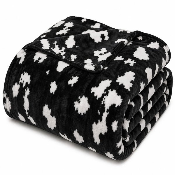 Black White Cow Print Extra Soft Cozy Microfiber Solid Color Throw Picnic Sofa Bed Blanket