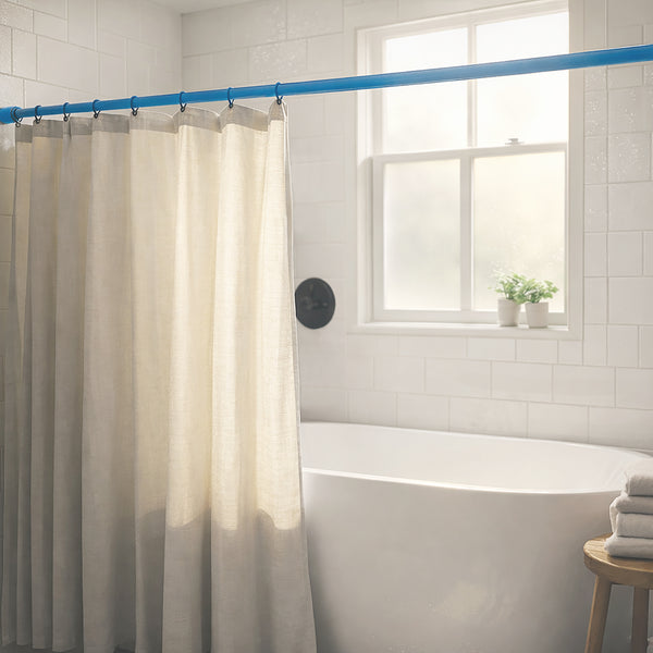 Blue Adjustable Spring Tension Curtain Rod Heavy Duty Anti-slip 42-72" Inches
