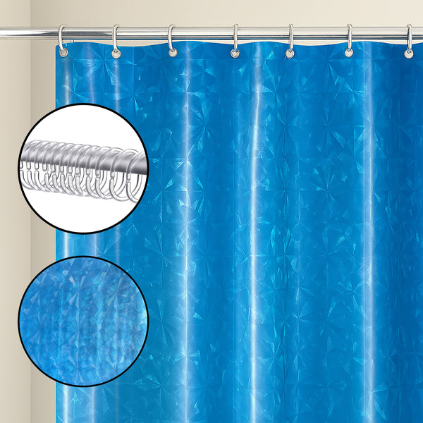 Blue Geometric Glam luxury Vinyl Shower Curtain With 12 Plastic Curtain Hooks - 71" x 71"