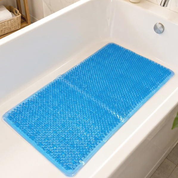 Blue Transparent Non-Slip Shower Tub Mat PVC Bathtub Safety Mat with Suction Cups & Soft Massage Loofah Surface - 35"x16"