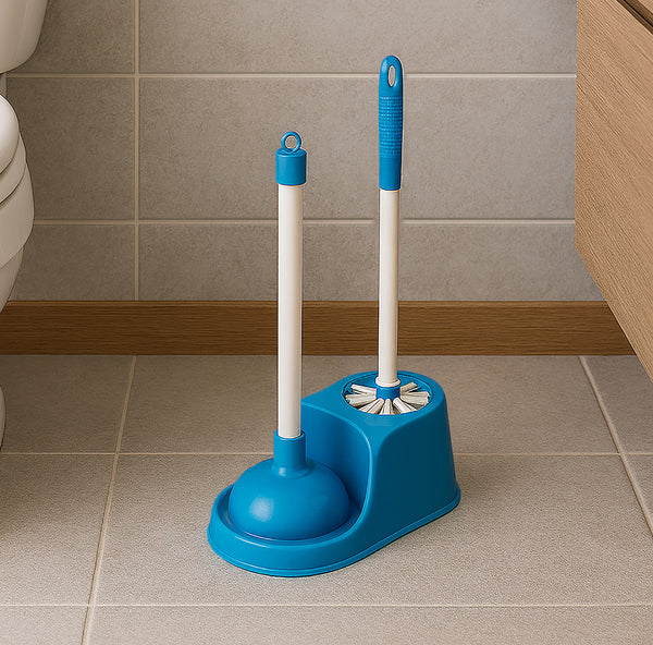 2-in-1 Blue Heavy Duty Toilet Bowl Brush & Plunger Set