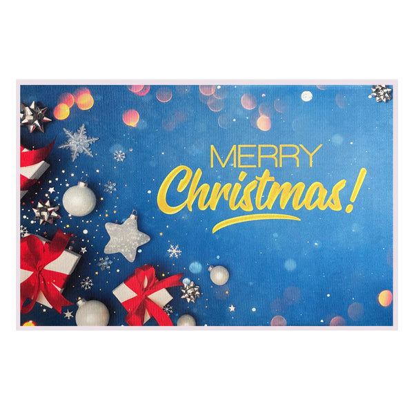 31" x 19" - Merry Christmas Holiday Blue Non-Slip Washable Low Pile Kitchen Mat Entrance Door Mat