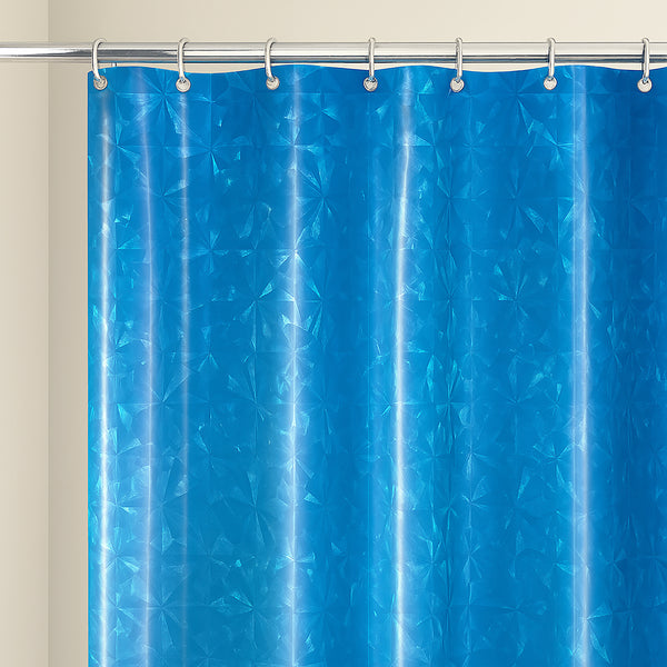 Blue Geometric Glam luxury Vinyl Shower Curtain With 12 Plastic Curtain Hooks - 71" x 71"