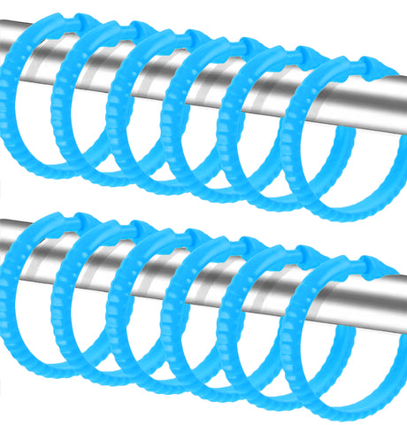 Blue 12 Piece Premium Plastic Shower Curtain Hooks Rings Round 2.25" Inches