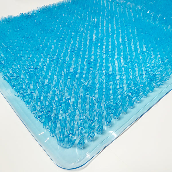 Blue Transparent Non-Slip Shower Tub Mat PVC Bathtub Safety Mat with Suction Cups & Soft Massage Loofah Surface - 35"x16"