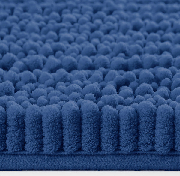 Large 2 Piece Set Blue Soft Cozy Plush Chenille Bath Mat Bathroom Rug