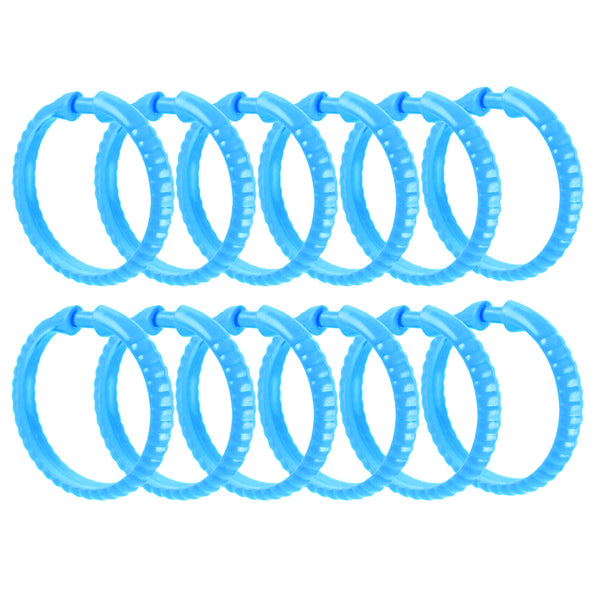 Blue 12 Piece Premium Plastic Shower Curtain Hooks Rings Round 2.25" Inches