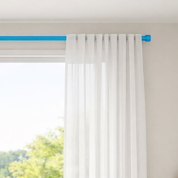 Blue Adjustable Spring Tension Curtain Rod Heavy Duty Anti-slip 42-72" Inches