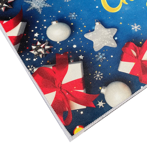 31" x 19" - Merry Christmas Holiday Blue Non-Slip Washable Low Pile Kitchen Mat Entrance Door Mat