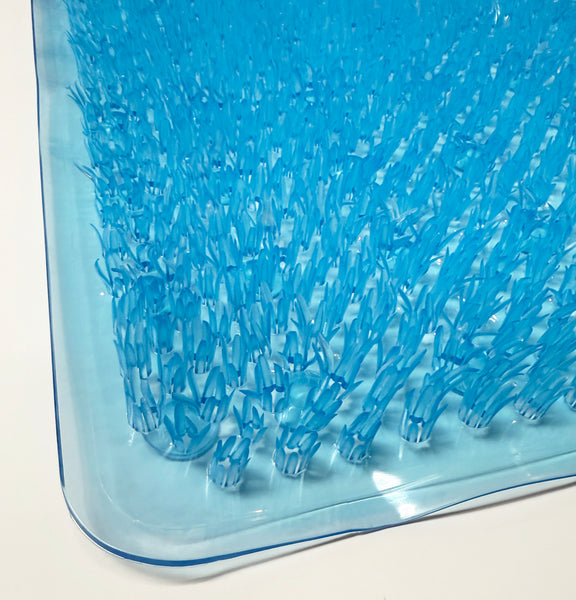 Blue Transparent Non-Slip Shower Tub Mat PVC Bathtub Safety Mat with Suction Cups & Soft Massage Loofah Surface - 35"x16"