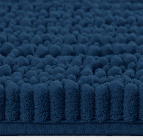 2 Piece Set Blue Soft Cozy Plush Chenille Bath Mat Bathroom Rug