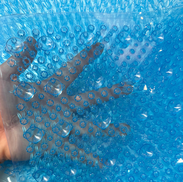 Blue Transparent Non-Slip Shower Tub Mat PVC Bathtub Safety Mat with Suction Cups & Soft Massage Loofah Surface - 35"x16"