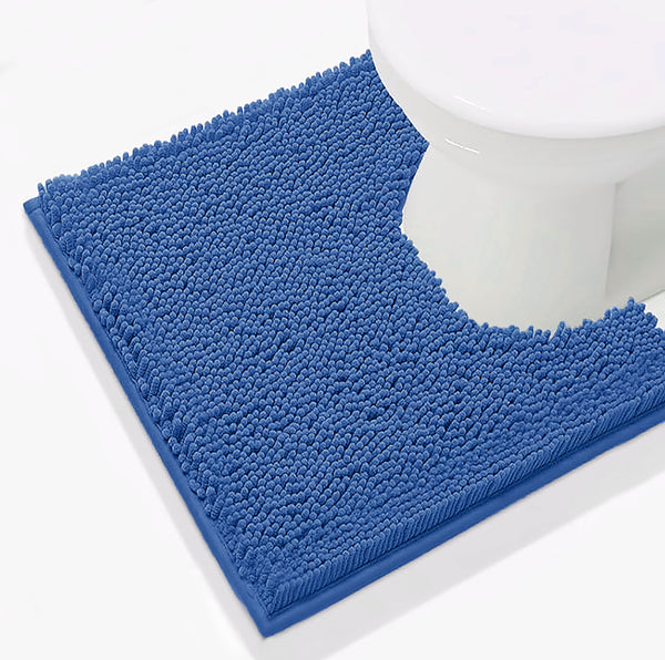 Blue Soft Cozy Plush Chenille Contour Bath Mat Bathroom Rug