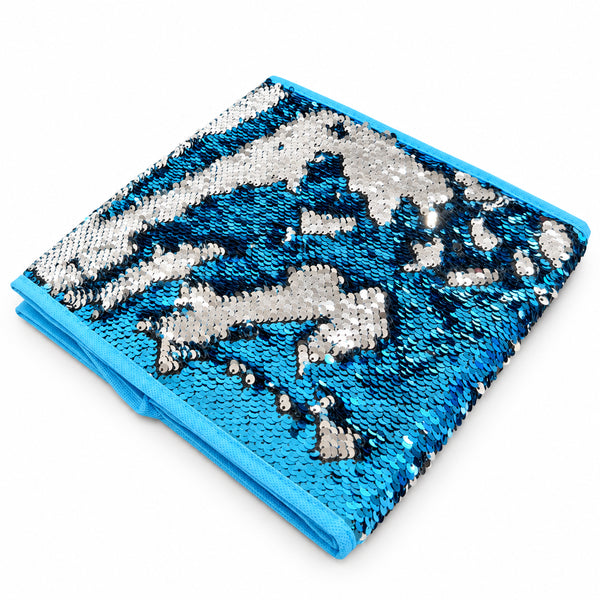 4 Pack Set Blue Silver Collapsible Fabric Storage Cube Bin Decorative Organizer Basket with Reversible Sequins - 10" Tall