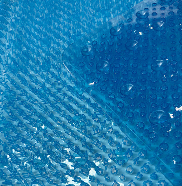 Blue Transparent Non-Slip Shower Tub Mat PVC Bathtub Safety Mat with Suction Cups & Soft Massage Loofah Surface - 35"x16"