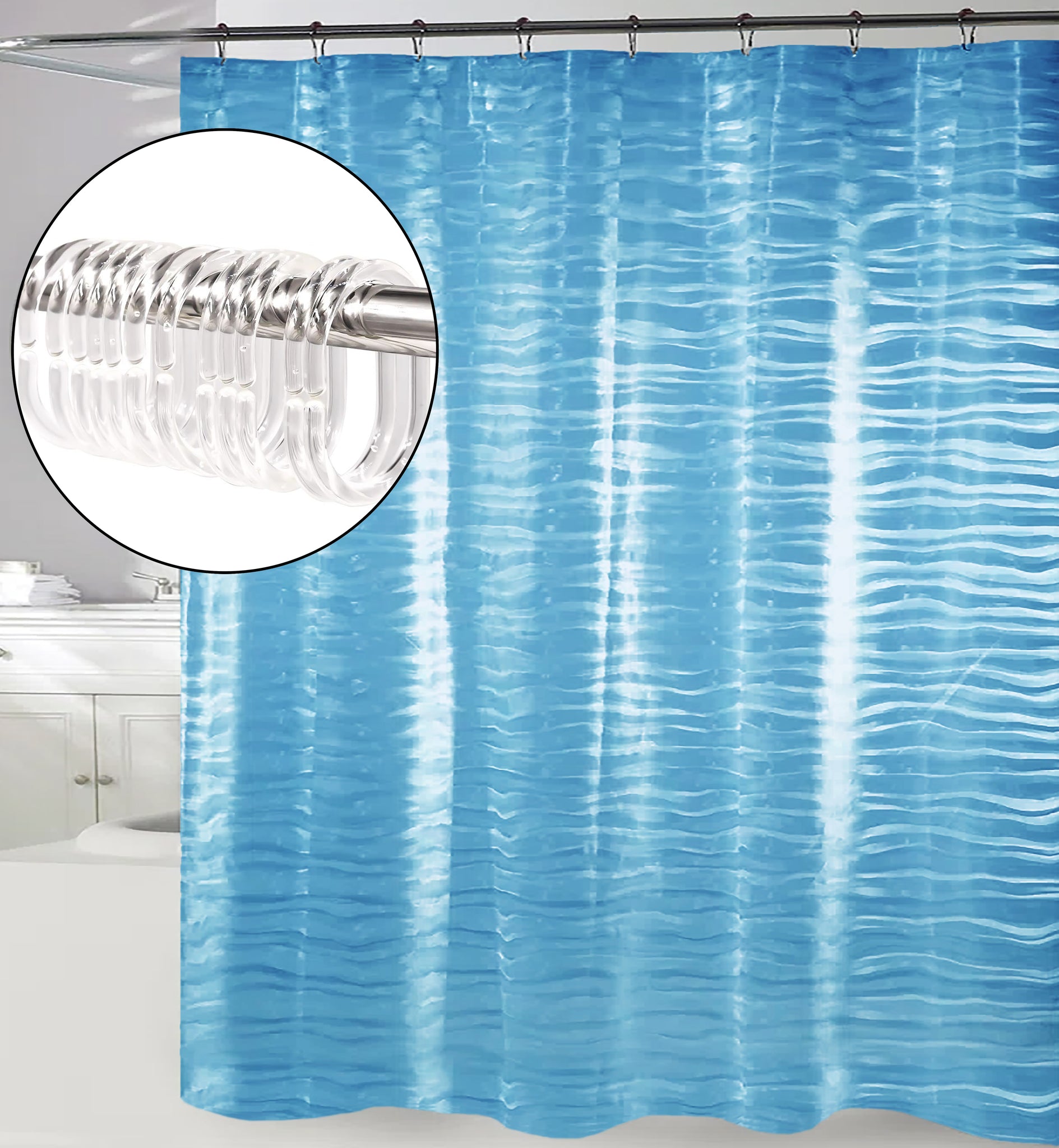70" x 72" PEVA Blue 3D Waves Shower Curtain Liner Waterproof