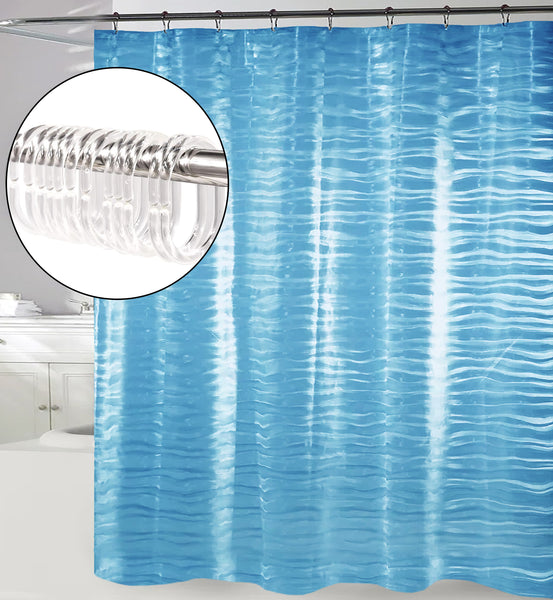 70" x 72" PEVA Blue 3D Waves Shower Curtain Liner Waterproof