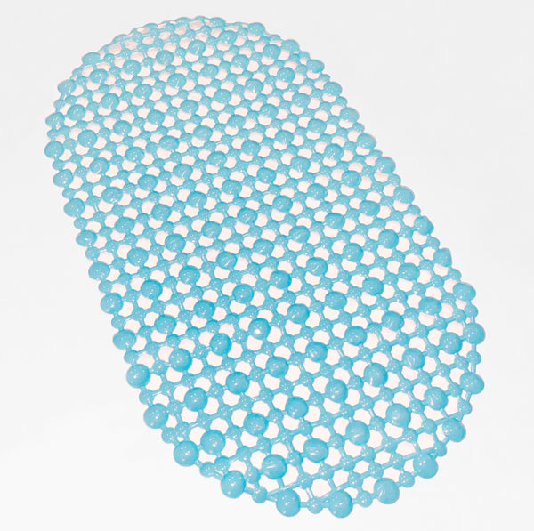 Light Blue Vinyl Non-Slip Bathtub Shower Mat With Suction Cups -27" x15"