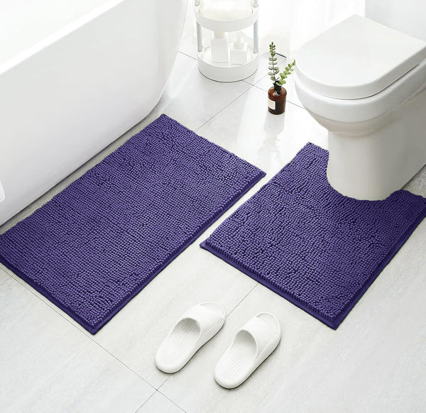 2 Piece Set Blue Purple Soft Cozy Plush Chenille Bath Mat Bathroom Rug