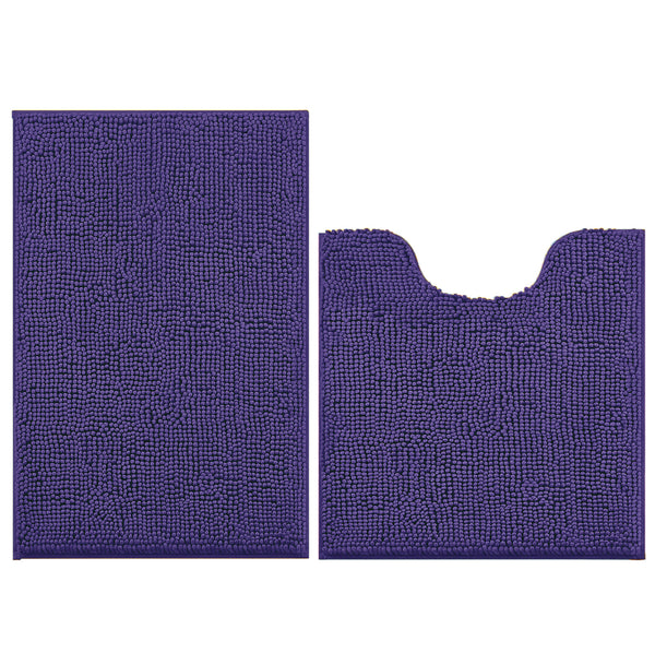 2 Piece Set Blue Purple Soft Cozy Plush Chenille Bath Mat Bathroom Rug