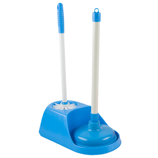 2-in-1 Blue Heavy Duty Toilet Bowl Brush & Plunger Set