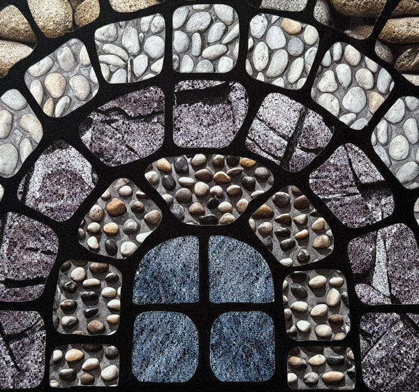 30"x19" - Blue Grey Stones Pebbles Half-Circle Non-Slip Rubber Washable Low-Pile Indoor Outdoor Entrance Door Mat