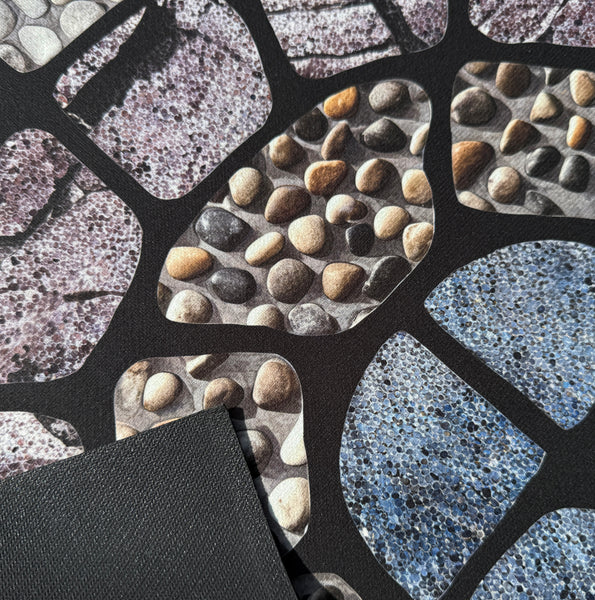 30"x19" - Blue Grey Stones Pebbles Half-Circle Non-Slip Rubber Washable Low-Pile Indoor Outdoor Entrance Door Mat