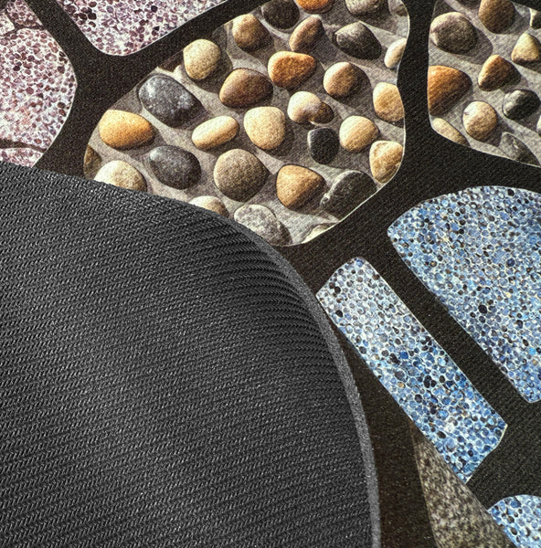 30"x19" - Blue Grey Stones Pebbles Half-Circle Non-Slip Rubber Washable Low-Pile Indoor Outdoor Entrance Door Mat