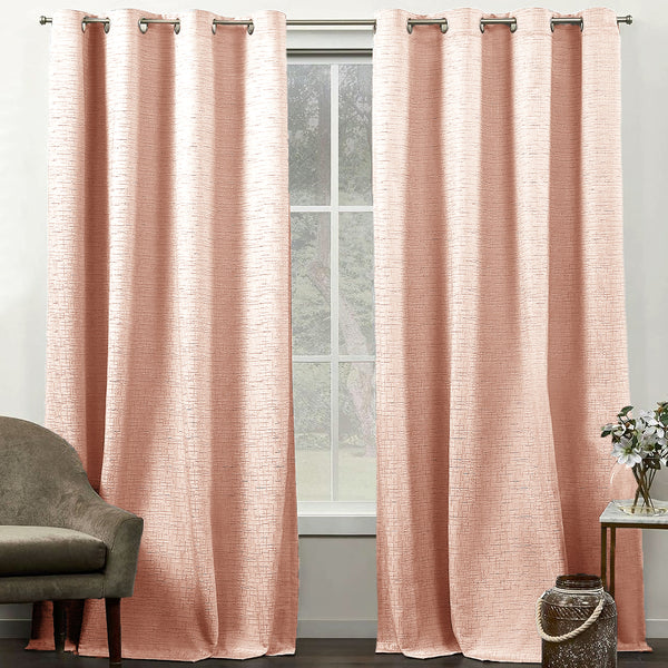 108" Long - 2 Piece Blush Solid Silky Geometric Embossed Blackout Grommet Window Curtain Panel Set