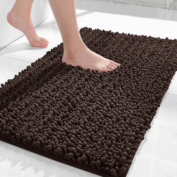 24"x16" - Brown Soft Cozy Plush Chenille Bath Mat Bathroom Rug