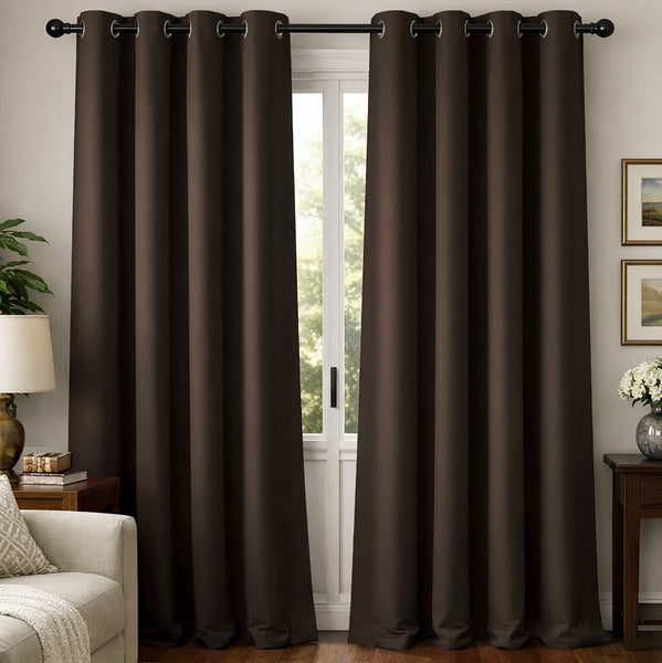 2 Piece Solid Chocolate Brown Blackout Grommet Curtain Panel Set - 84" Long