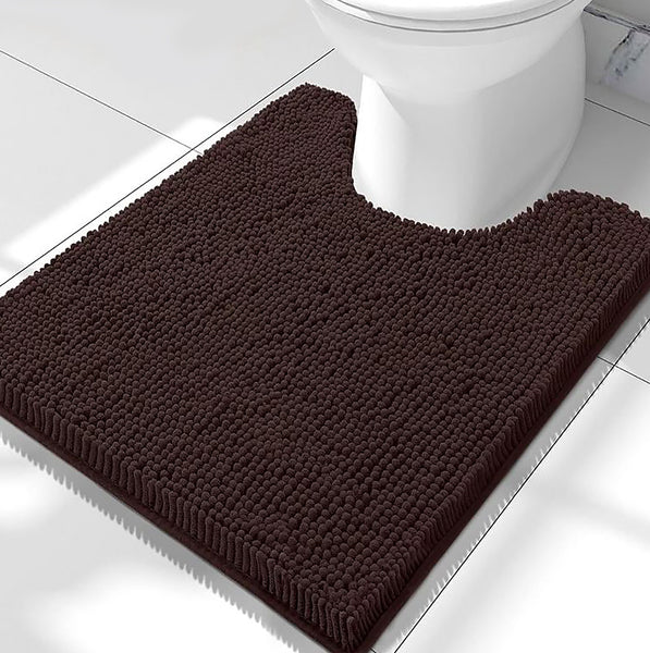 Brown Soft Cozy Plush Chenille Contour Bath Mat Bathroom Rug