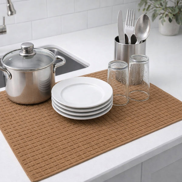 (Pack of 4) Brown Large Microfiber Soft Highly Absorbent Washable Dish Drying Mat - 20"x16"