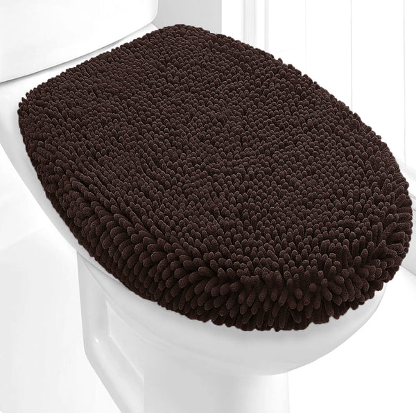 2 Piece Set Brown Soft Cozy Plush Chenille Bath Mat Bathroom Rug & Toilet Seat Cover