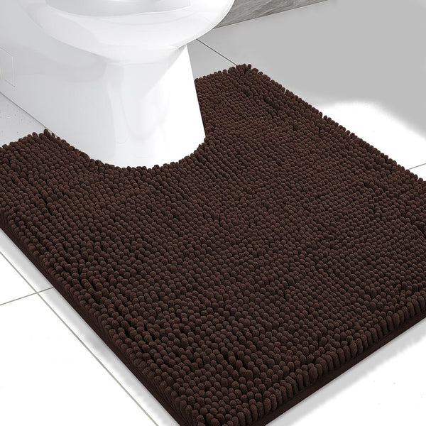 Brown Soft Cozy Plush Chenille Contour Bath Mat Bathroom Rug