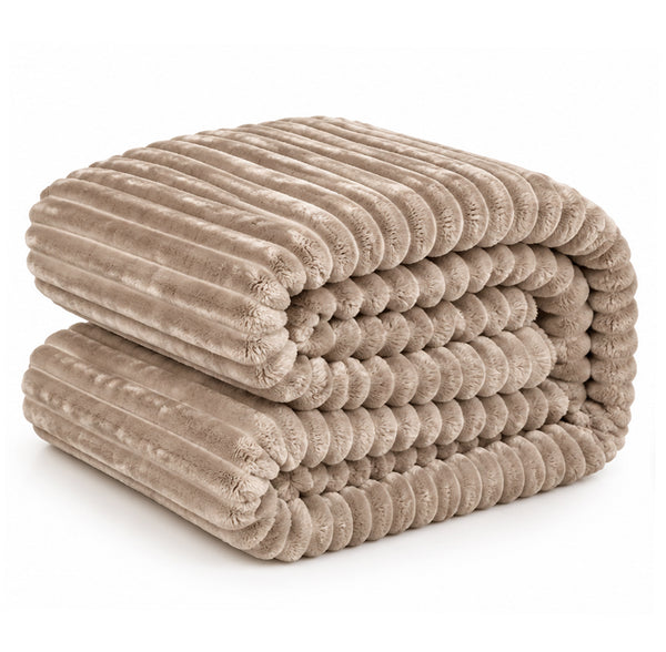 King Size Brown Ultra Soft Cozy Textured Fluffy Plush Ribbed Faux Fur Bed Blanket