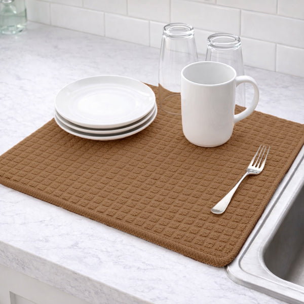 (Pack of 4) Brown Large Microfiber Soft Highly Absorbent Washable Dish Drying Mat - 20"x16"