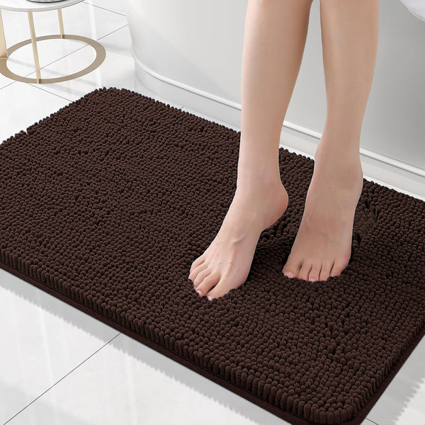 Large 2 Piece Set Brown Soft Cozy Plush Chenille Bath Mat Bathroom Rug