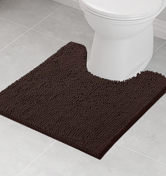 Brown Soft Cozy Plush Chenille Contour Bath Mat Bathroom Rug