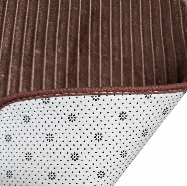 3 Piece Brown Solid Stripes Textured Ultra Soft Thick Memory Foam Non-Slip Absorbent Bathroom Bath Mat Set