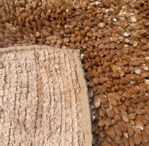 Beige Light Brown Plush Thick Chenille Bath Mat with Floral Shower Curtain & Hooks - 15 Piece Set