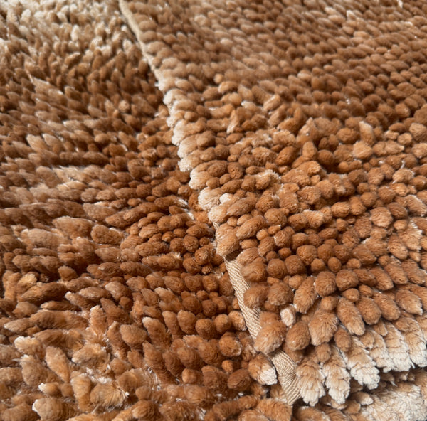 Beige Light Brown Plush Thick Chenille Bath Mat with Floral Shower Curtain & Hooks - 15 Piece Set