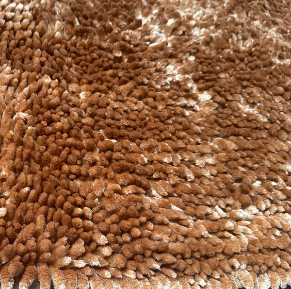 Beige Light Brown Plush Thick Chenille Bath Mat with Floral Shower Curtain & Hooks - 15 Piece Set