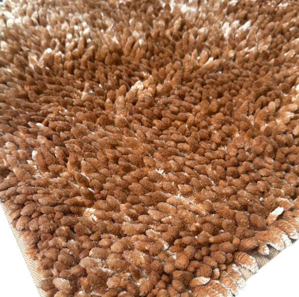 Beige Light Brown Plush Thick Chenille Bath Mat with Floral Shower Curtain & Hooks - 15 Piece Set